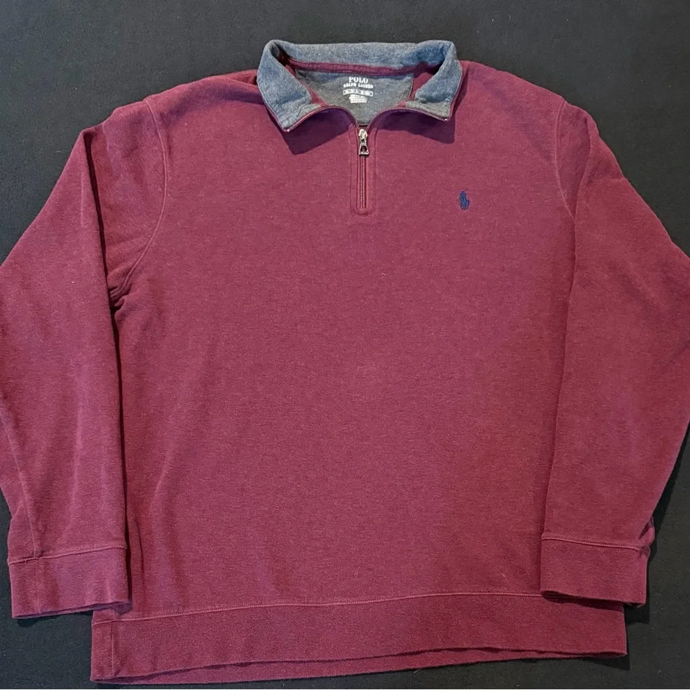 Polo Ralph Lauren Pullover Mens XL‎ Burgundy Quarter Zip Mock Neck Pony Logo